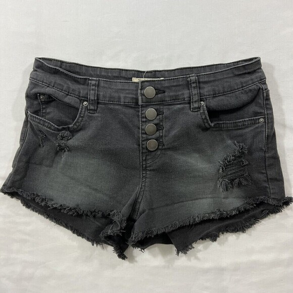 Billabong Pants - Billabong Button Fly Raw Hem Distressed Black Jean Short J204GBUT Size 26‎
